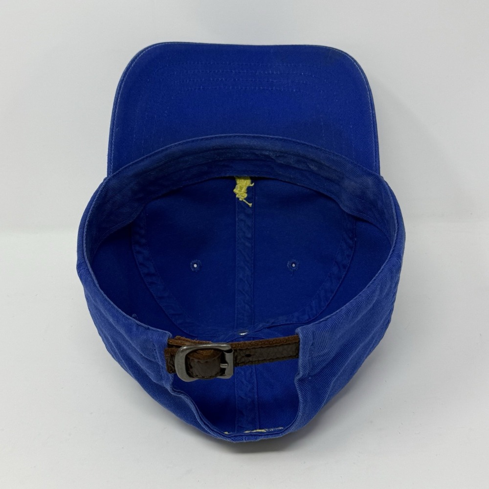 Vintage Polo Ralph Lauren Hat Cap Leather Strap Back Cotton Dad Blue Yellow Pony - Picture 7 of 10